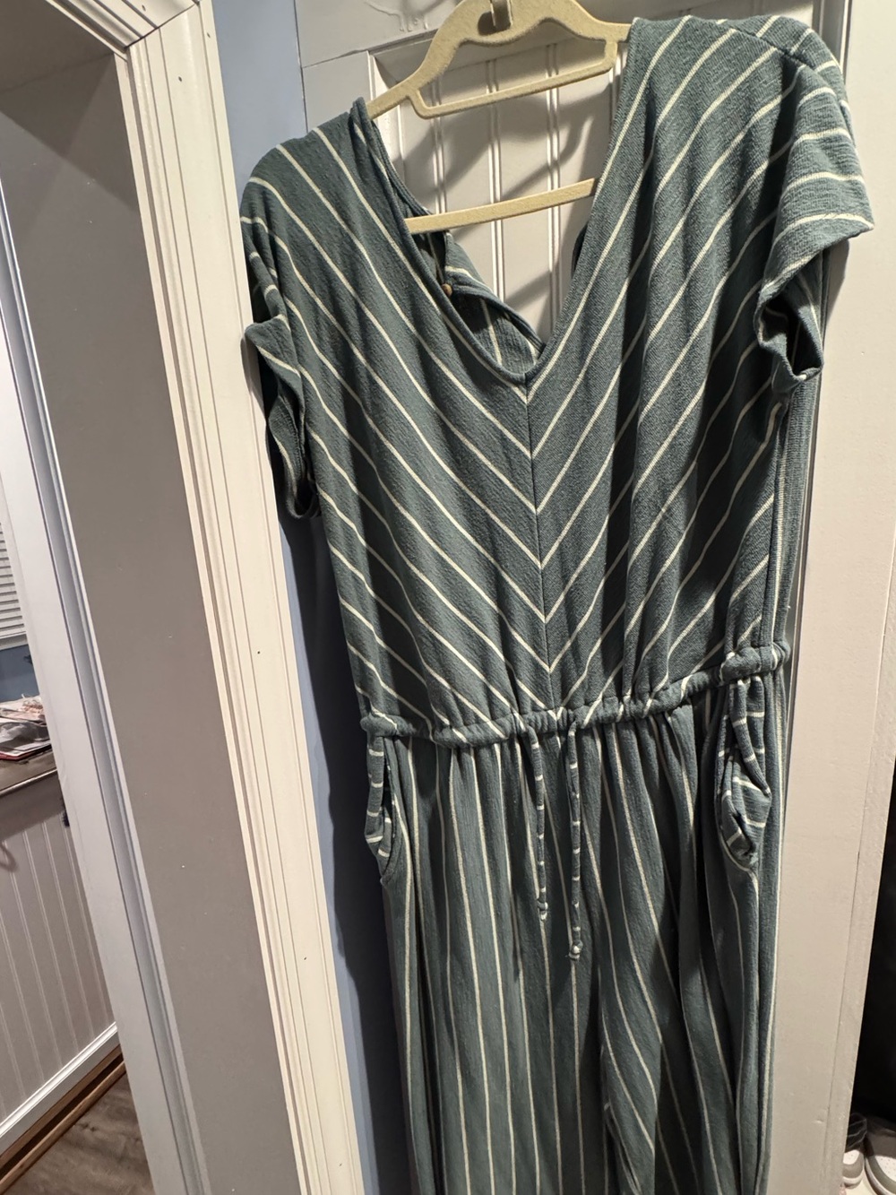 Sonoma Sage Green Striped V-Neck jumpsuit